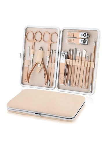 Generic 18 In 1 Stainless Steel Professional Pedicure And Manicure Grooming Kit With Leather case