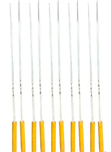 Generic 10 Pieces Stainless Steel Kebab Skewers For Grilling Barbecue Skewers With Nonslip Wooden Handle