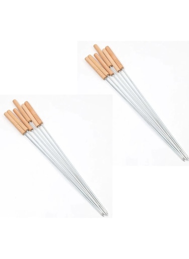 Generic 12 Pieces Stainless Steel Kebab Skewers For Grilling Barbecue Skewers With Nonslip Wooden Handle