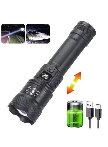 Generic 1800 Lumen Rechargeable Portable Flashlight With Long Battery Life For Outdoor Activities Camping Hiking