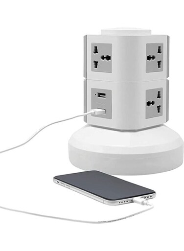 Generic 2 Layer Multi Socket 220V Tower Extension Electrical Outlet Lead With USB Ports 3M Cord And Uk-Plug Power Strip Multi Charging Station