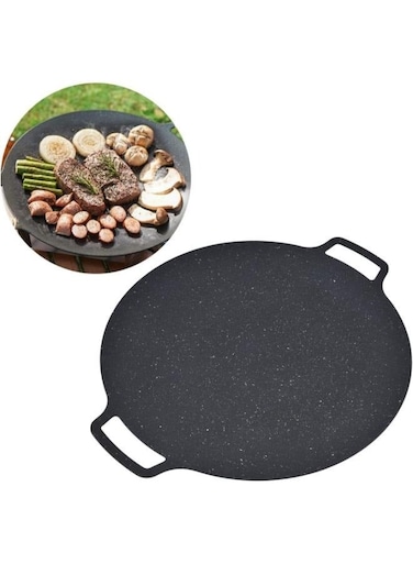 Generic 29Cm Barbecue Griddle BBQ Grill Pan With Storage Bag Coating Round Griddle For Indoor Outdoor Cooking For Stove Top Induction Gas Cooker