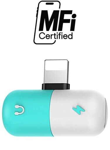 محول عام ثنائي الوظائف (Lightning وشحن) لأجهزة Apple iPhone 7/7+/8/8+ (أزرق/أبيض/أسود)