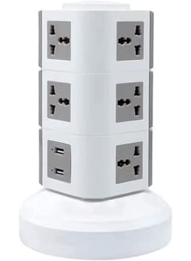 Generic 3 Layer Universal Vertical Multi Socket 220V Tower Extension Electrical Outlet Lead With USB Ports 3M Cord And Uk-Plug Power Strip Multi Charging Station