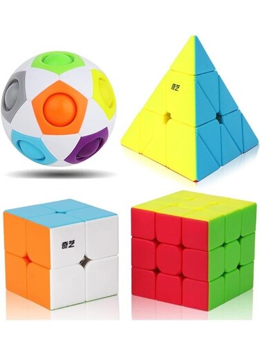 Generic 4 Pieces Speed Cube Set, Speed Cube Bundle Of 2X2 3X3 Pyramid Cube And Magic Rainbow Ball Smoothly Magic Cubes Collection For Kids