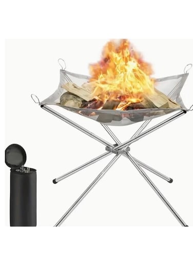 Generic 42Cm Portable Folding Steel Mesh Camping Fire Pit - Durable Stainless Steel Wood Burning Bonfire Rack With Carrying Bag For Outdoor Adventures