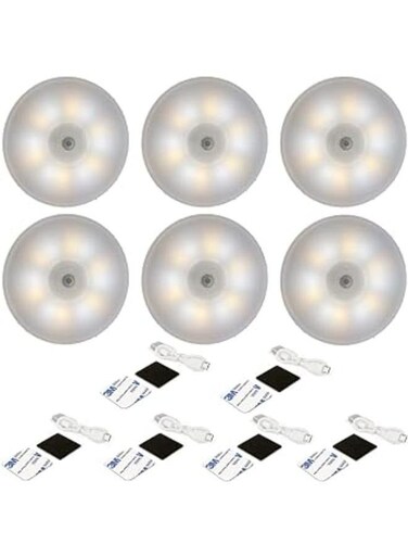 Generic 6 Pieces 3-In-1 Motion Sensor Night Light, USB Rechargeable Human Body Induction Night Lights-Anywhere Wall Light Step Light Stair Light For Bedroom, Cabinet, Kitchen