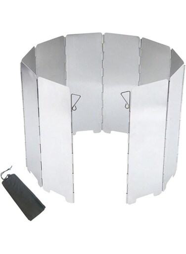 Generic Aluminum Folding Windshield With 10 Plates For Camping Stove With Drawstring Bag For Outdoor Cooking, Outdoor Camping Windshield, Camping Windshield With Removable Plates