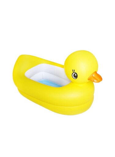 حوض استحمام للأطفال مع مسبح بطة صفراء صغيرة قابل للنفخ (مناسب للأطفال من عمر 0 ​​إلى 24 شهرًا) - 2 في 1 للاستحمام واللعب، مصنوع من مادة PVC غير سامة