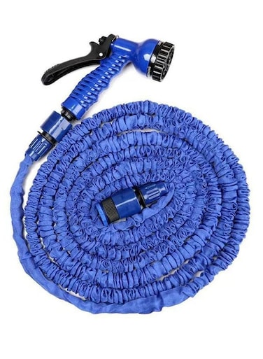 خرطوم حديقة أزرق قابل للتمدد بطول 100 قدم، 7 في 1 (مع محول أمريكي) - ضروري لغسيل السيارات وريّ الحدائق