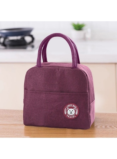 حقيبة غداء معزولة بلون عنابي عام - حافظة طعام حرارية محمولة مع رقائق ألومنيوم، حقيبة غداء قابلة لإعادة الاستخدام للعمل والمدرسة، حقيبة تبريد للوجبات