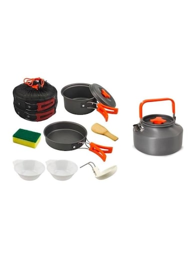 Generic Camping Cookware Set For 2-3 People Camping Pot With 1.1L Teapot Kettle For Outdoor Camping Cooking Set Aluminium Camping Cooking Pot Set Camping Cookware Picnic Pots For Hiking Trekking