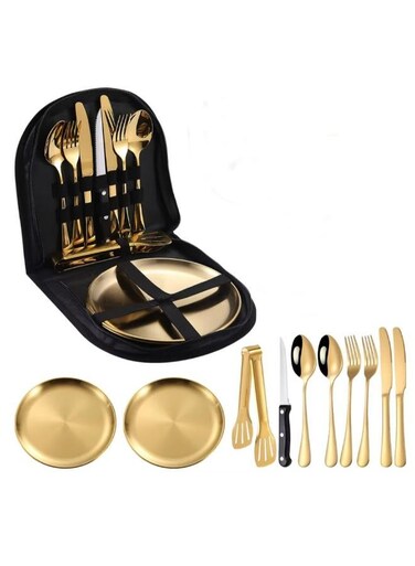 Generic Camping Cutlery Set Stainless Steel Knife Picnic Cutlery Steak Knife Fork Spoon Camping Cookware Portable Plate Camping Tableware