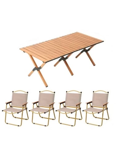 طقم تخييم خارجي عام يتضمن كرسيًا قابلًا للطي مكونًا من 4 قطع وطاولة ألومنيوم قابلة للطي بمقاس 120 × 60 سم مع حقيبة حمل، خفيف الوزن ومناسب للأنشطة الخارجية