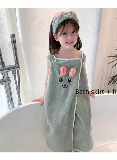 Generic Children's Polyester Bathrobe With Headband Suitable For Home Use Small Size [Suitable For Height 90-125 Cm]