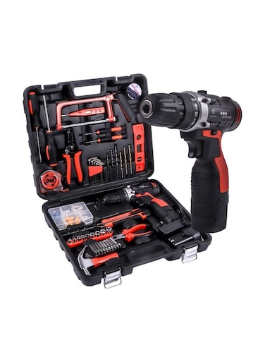 Generic Cordless Hammer Drill Tool Kit Black/Red/Silver