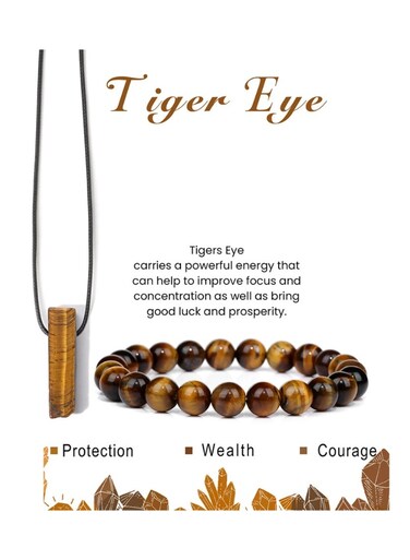 Generic Crystal Necklace And Bracelet Combination Set Tiger Eye Carries Powerful Energy Beaded Jewelry