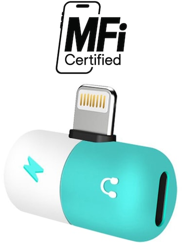 Generic Dual Mini Lightning Audio And Charging Splitter Blue/White