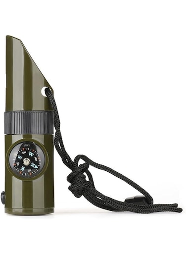 Generic Emergency Survival Whistle Multifunctional Outdoor Tools Loud Safety Signaling Compass/Thermometer/Light/Magnifier/Reflector Mirror/Storage Room/Lanyard, Expedition/Exploration