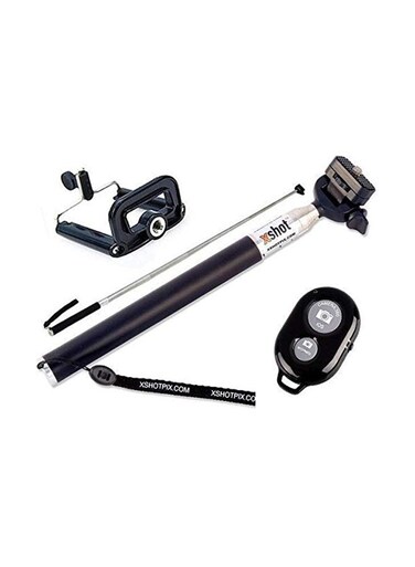 Generic Extendable Handheld Selfie Stick With Bluetooth Shutter For Smartphone Black/Silver