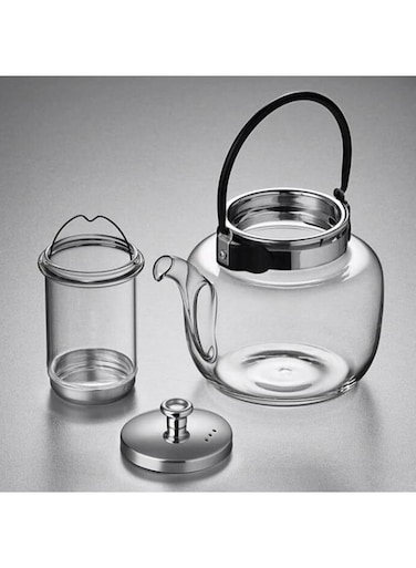 إبريق شاي زجاجي عادي سعة 1200 مل مع غطاء ومصفاة ومقبض من الفولاذ المقاوم للصدأ قابلين للإزالة TC-1201