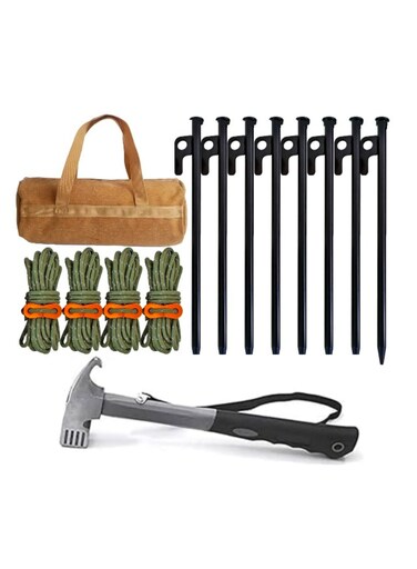 Generic Heavy Duty Tent Stakes And Hammer With Canvas Storage Bag 8In Duty Metal Tent Pegs Ground Anchor For Camping Outdoor Hiking