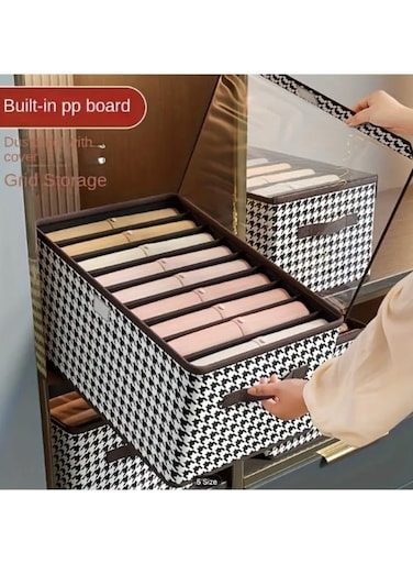 Generic Household Clothing Partition Storage Box Foldable Large Size For Clothes Storage Layered Storage Box With Transparent Cover Size: 44*30*20Cm