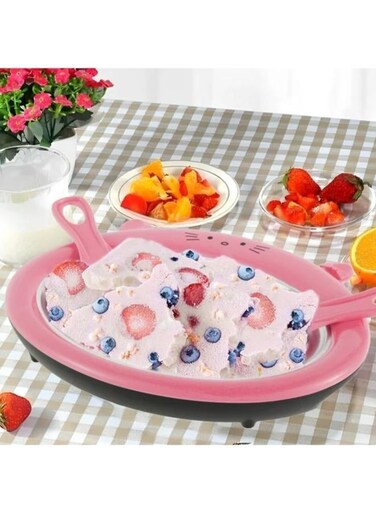 Generic Ice Cream Maker Household Cute Cat-Shape Fried Yogurt Machine Plate With 2 Spatulas Children Homemade Instant Ice Cream Maker Pan