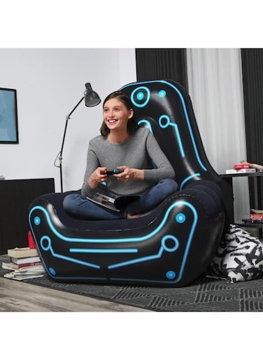 Generic Inflatable Gaming Chair With Comfortable Backrest And Oversized Armrests For Lounging Mesh Pocket For Video Game Controller Storage
