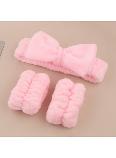 Generic Ladies Face Washing Anti Wet Three Piece Set Coral Fleece Water Absorbent Hair Band Wrist Band Face Washing Skincare Anti Wet Tool