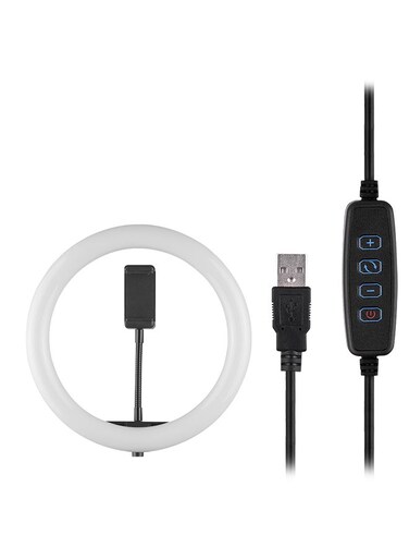 Generic LED Video Ring Light With Phone Holder Ball Head Adapter White/Black