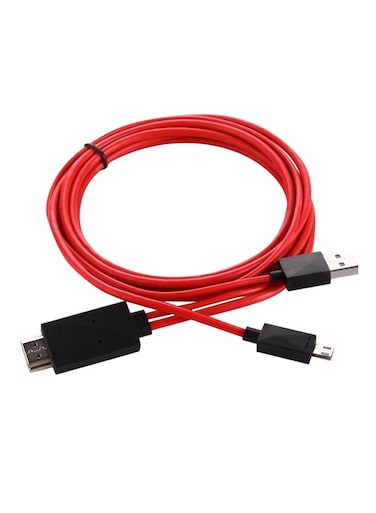 كابل MHL Micro USB إلى HDMI عالي الوضوح للتلفزيون عالي الوضوح، أحمر/أسود