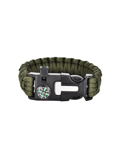 Generic Military Green Seven Core Paracord Braided Survival Bracelet With Whistle Flint Large Compass Outdoor Life Saving Bracelet
