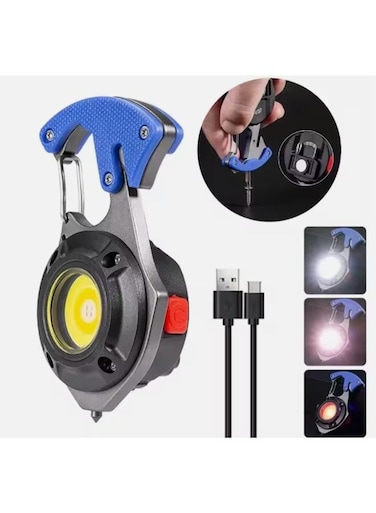 Generic Mini USB Charging Keychain Light Hook Magnet Screwdriver Hammer Whistle Emergency Cob LED Work Light Flashlight W5143