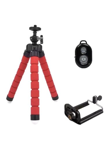 Generic Mobile Tripod And Bluetooth Remote Shutter Set Red/Black