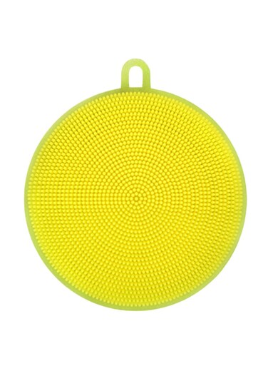 فرشاة سيليكون متعددة الوظائف صفراء اللون، مقاس 11.5 × 11.5 × 1.5 سم