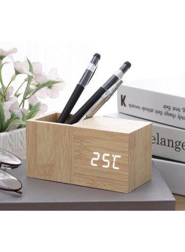 Generic Multifunctional Wooden Clock With Pen Holder Smart Alarm Clock For Home And Office