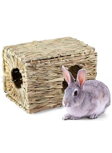 Generic Natural Hay Handmade Woven Grass Hut Nest Folding Grass Mat Bed Edible Chew Toy Hideaway For Bunny Rabbit Gerbils Hamster