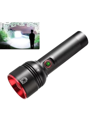 مصباح يدوي تكتيكي خارجي عام طويل المدى ساطع مصنوع من سبائك الألومنيوم قابل لإعادة الشحن عبر منفذ USB، مزود بخاصية التكبير التلسكوبي وتقنية LED البيضاء.