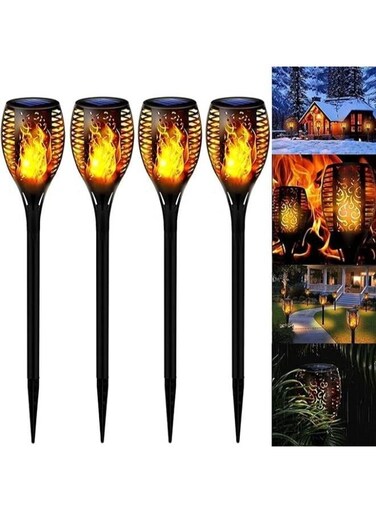 Generic Pack Of 4 Solar Lights For Outdoor Gardens With Realistic Flame Effect Ip68 Waterproof Solar Lamp For The Outdoors Backyards Balconies Gardens Lawn Lighting