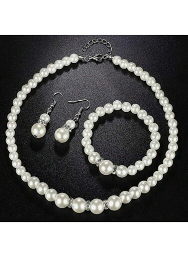 Generic Pearl Matching Jewelry Set Including Bracelet, Earrings And Necklace Classic And Elegant Jewelry For Women