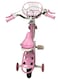 دراجة وردية عادية مزودة بعجلات مساعدة وسلة وجرس، مثالية للأعمار من 2 إلى 5 سنوات. مقعد قابل للتعديل، هيكل متين، دراجة أولى مثالية للأطفال الصغار.