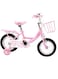 دراجة وردية عادية مزودة بعجلات مساعدة وسلة وجرس، مثالية للأعمار من 2 إلى 5 سنوات. مقعد قابل للتعديل، هيكل متين، دراجة أولى مثالية للأطفال الصغار.