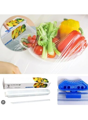 غلاف بلاستيكي عام للطعام، غلاف طعام مزود بقاطع منزلق، غلاف لاصق، فيلم لاصق شفاف لخدمات الطعام، خالٍ من مادة BPA، غلاف مطبخ آمن، فيلم بلاستيكي سريع القطع