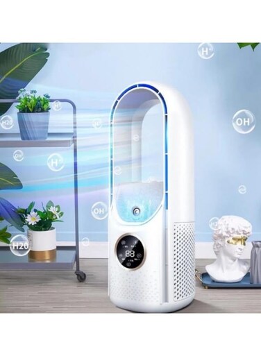 Generic Portable Bladeless Tower Fan Desk Air Cooler, Portable Desktop Humidifier Fan, Small Silent Personal Air Conditioner LED Display Desktop Fans With 6 Speeds &amp; Timer For Bedroom Home Office