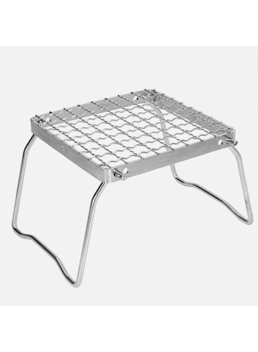 Generic Portable Campfire Grill Silver Mini Folding Grill Rack Stainless Steel Camp