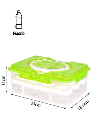 Generic Portable Double-Layer 24 Grid Anti-Collision Egg Fresh Keeping Storage Box Green 25*25*25Cm
