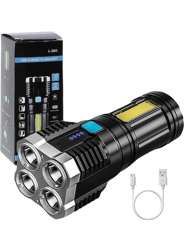 Generic Portable LED Flashlight Torch Long Distance Beam Range With 4 Lighting Modes And Cob Light For Outdoor Indoor Hiking Walking Camping