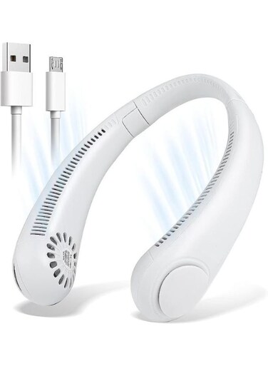 Generic Portable Neck Fan For Travel And Personal Cooling, Compact And Powerful Airflow, Hands-Free Bladeless Design, USB Rechargeable, Long Lifespan, Adjustable Speeds