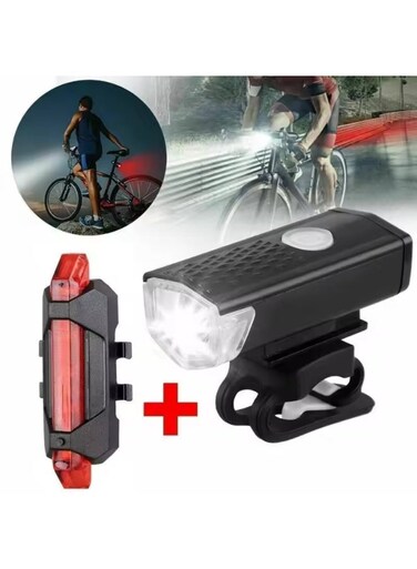 Generic Rechargeable Bicycle Headlight And Taillight Set &ndash; USB Charging, Waterproof, Super Bright LED Front &amp; Rear Bike Lights With Lithium Battery For Night Riding, Cycling Safety Light Kit